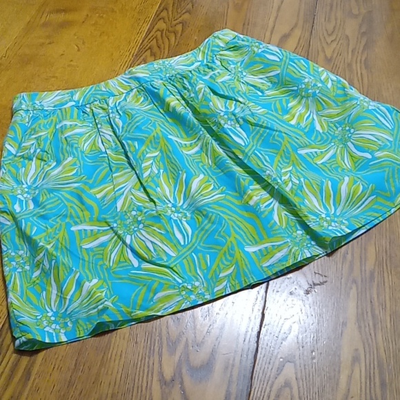 LILLY PULITZER Womens 4 FLORAL SKIRT Used Preowned COTTON FLOWERS Summer Seaweed - Picture 1 of 10